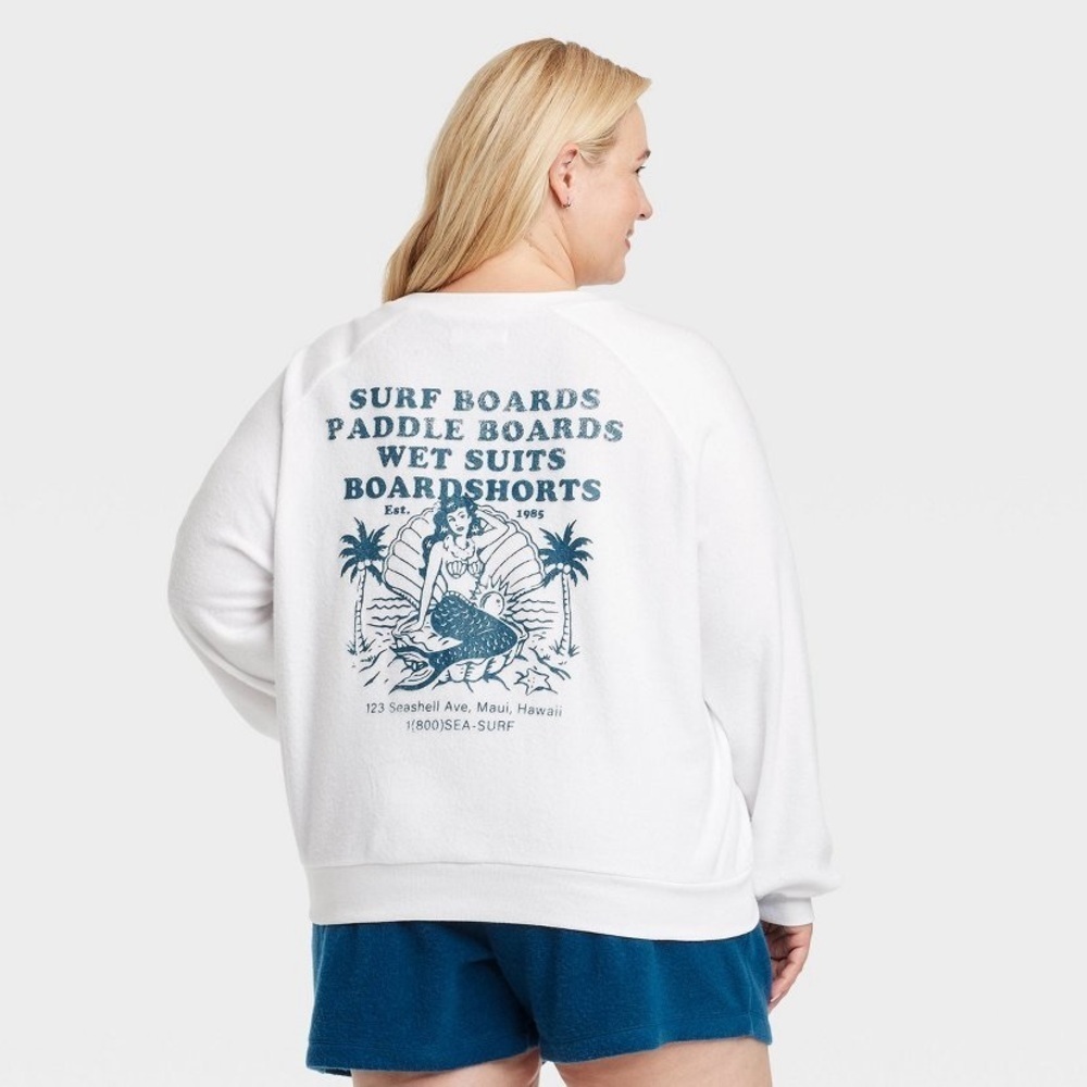 Women's Blue Mermaid Surf Shop Graphic
Sweatshirt - White new